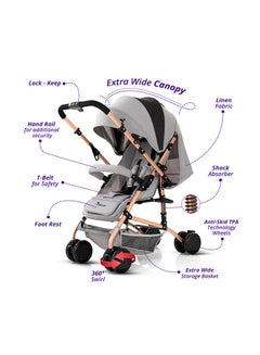 TEKNUM Reversible Trip Stroller With Wide Canopy And 5-Point Safety Harness - Grey  - Image 4