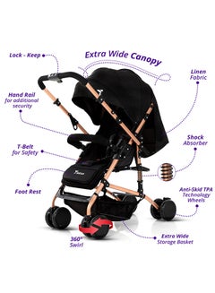TEKNUM Reversible Trip Stroller With Wide Canopy And 5-Point Safety Harness - Black  - Image 4