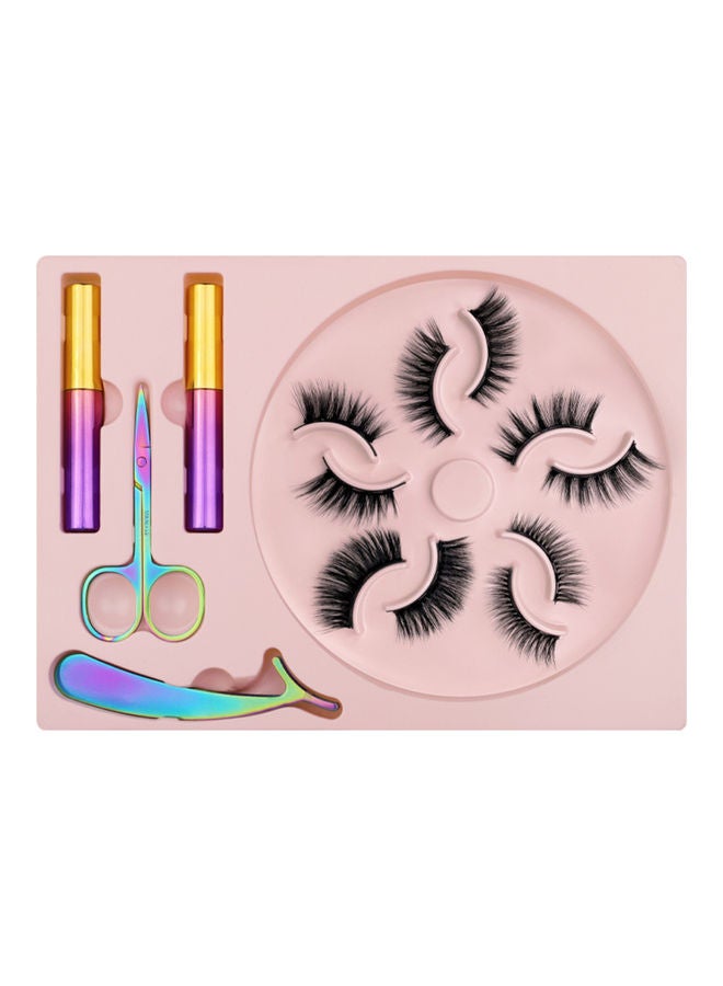 Set Of 5 Magnetic False Eyelashes With Liquid Eyeliner, Scissors and Tweezer Black - Image 1