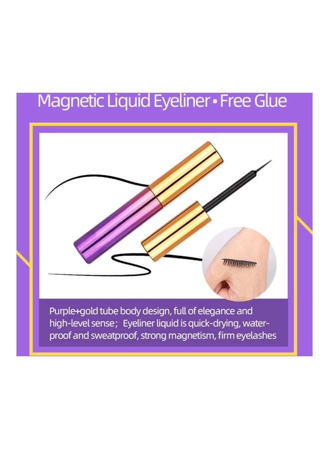 Set Of 5 Magnetic False Eyelashes With Liquid Eyeliner, Scissors and Tweezer Black - Image 2