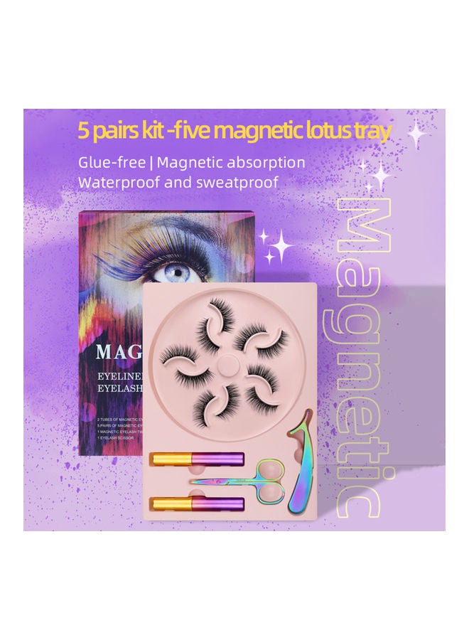 Set Of 5 Magnetic False Eyelashes With Liquid Eyeliner, Scissors and Tweezer Black - Image 5