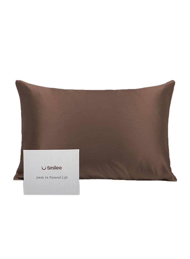 SMILEE - 100% Pure Mulberry Queen Pillowcase Silk Coffee Brown 76x51cm - Image 1