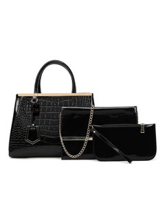 3-Piece Snake Pattern Handbag Set Black