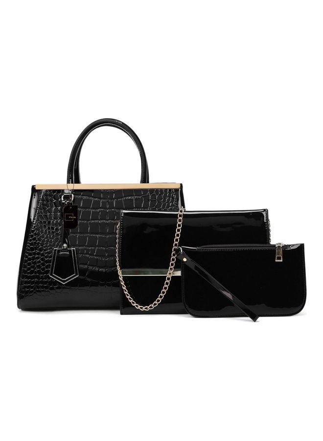 Sharpdo - 3-Piece Snake Pattern Handbag Set Black - Image 1