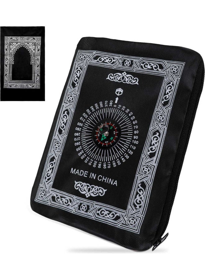 Noor - Travel Friendly Pocket Portable Prayer Mat With Compass Qibla Finder Black 100 x 60cm - Image 1