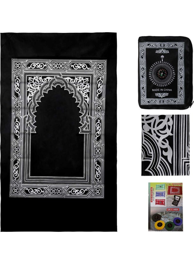 Noor - Travel Friendly Pocket Portable Prayer Mat With Compass Qibla Finder Black 100 x 60cm - Image 1
