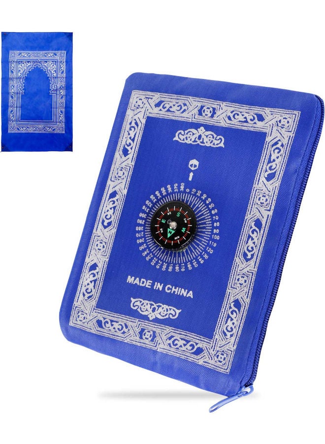 Noor Travel Friendly Pocket Portable Prayer Mat With Compass Qibla Finder Blue 100 x 60cm - Image 1