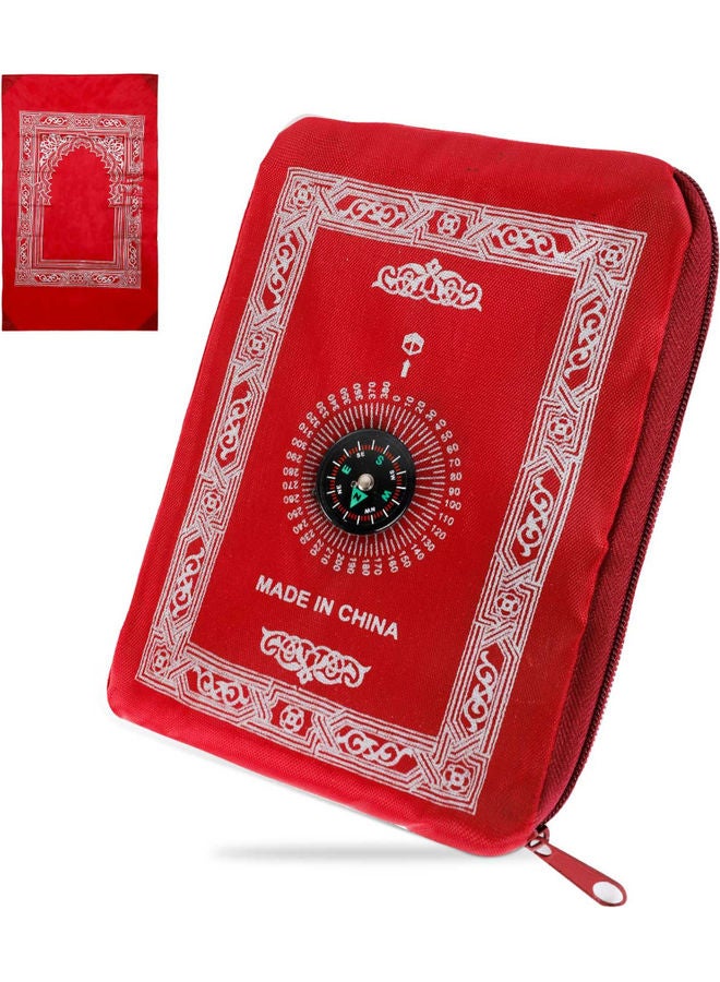 نور سجادة صلاة محمولة بحجم ملائم للجيب ومناسبة للسفر مزودة ببوصلة للبحث عن القبلة أحمر 100 x 60سم - Image 1