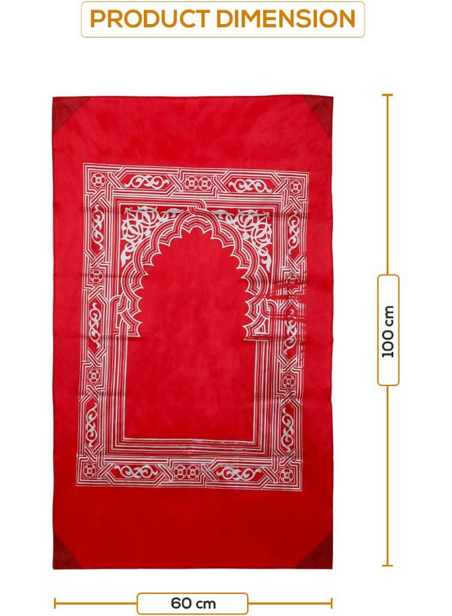 نور سجادة صلاة محمولة بحجم ملائم للجيب ومناسبة للسفر مزودة ببوصلة للبحث عن القبلة أحمر 100 x 60سم - Image 2