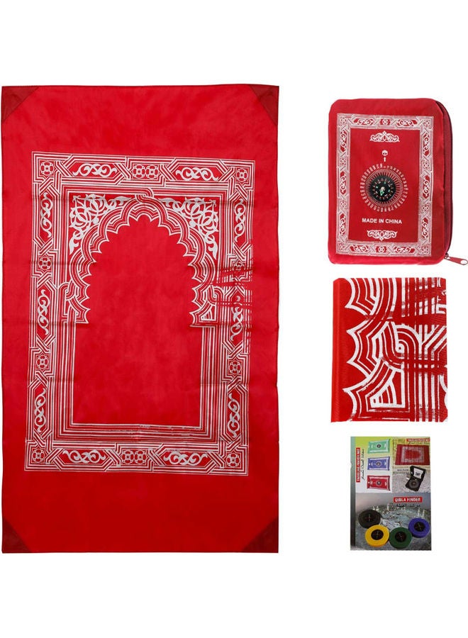 نور سجادة صلاة محمولة بحجم ملائم للجيب ومناسبة للسفر مزودة ببوصلة للبحث عن القبلة أحمر 100 x 60سم - Image 3