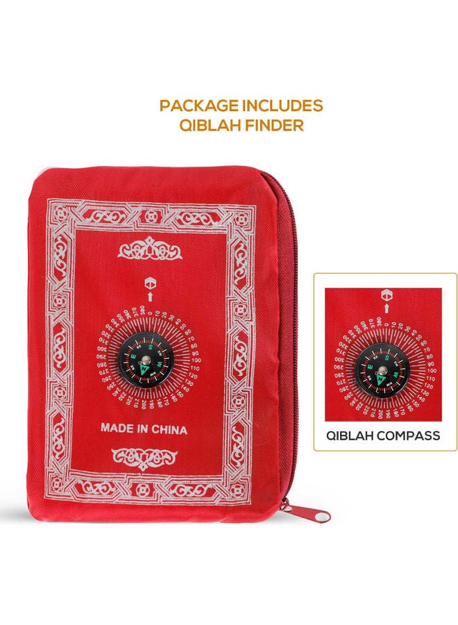 نور سجادة صلاة محمولة بحجم ملائم للجيب ومناسبة للسفر مزودة ببوصلة للبحث عن القبلة أحمر 100 x 60سم - Image 4