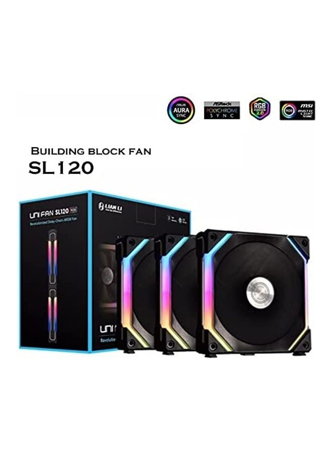 UNI Fan SL120 3 Pack Black-With Controller (ARGB 120mm LED PWM Daisy-Chain)