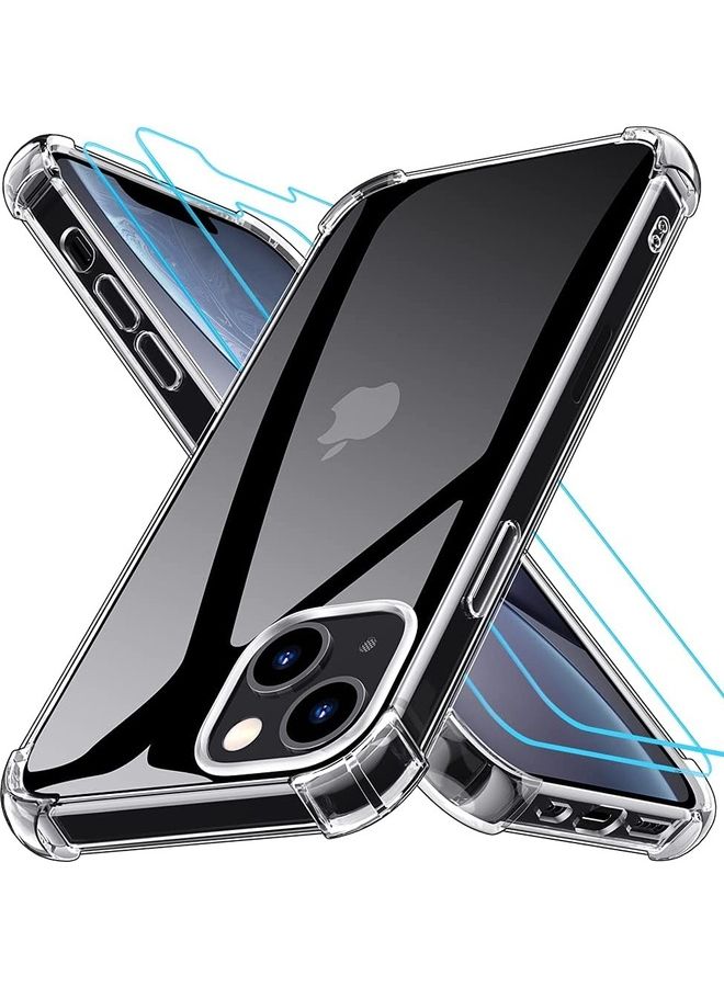 Rock Pow Advanced Air Cushion Cover Case with 2 Tempered Glass Screen Protectors For iPhone 13 6.1 inch Clear  - Image 1