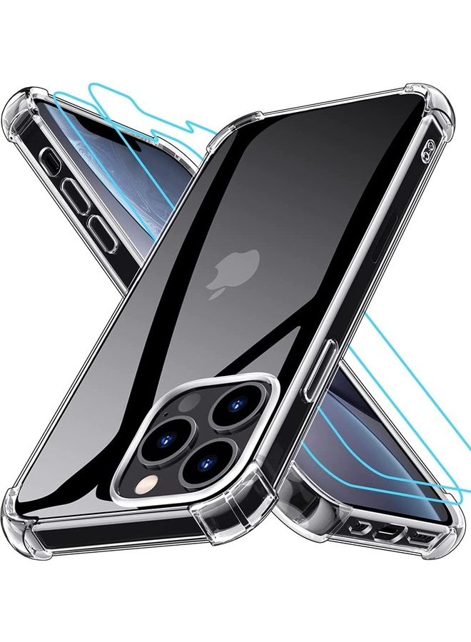 Rock Pow Advanced Air Cushion Cover Case with 2 Tempered Glass Screen Protectors For iPhone 13 Pro Max 6.7 inch Clear - Image 1