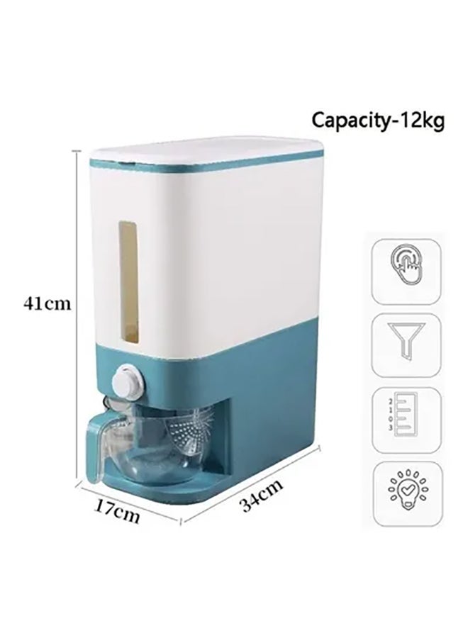 Rice Storage Container Dispenser With Lid Automatic Tank White/Blue 41 x 17 x 34cm - Image 4