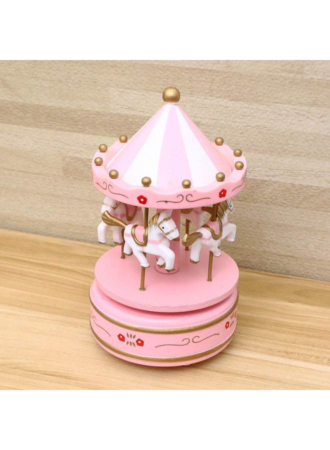 ZENHOME Vintage Merry-Go-Round Horse Valentine's Birthday Gift Carousel Music Box Pink 11 x 18cm  - Image 1