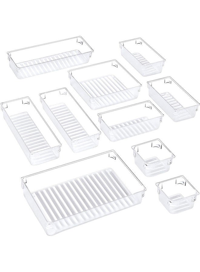 10-Piece Desk Drawer Organizer Trays Clear 26x26x10.5cm - Image 1
