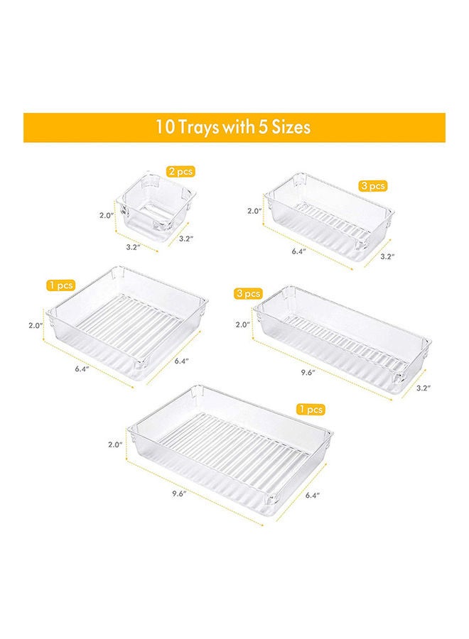 10-Piece Desk Drawer Organizer Trays Clear 26x26x10.5cm - Image 2