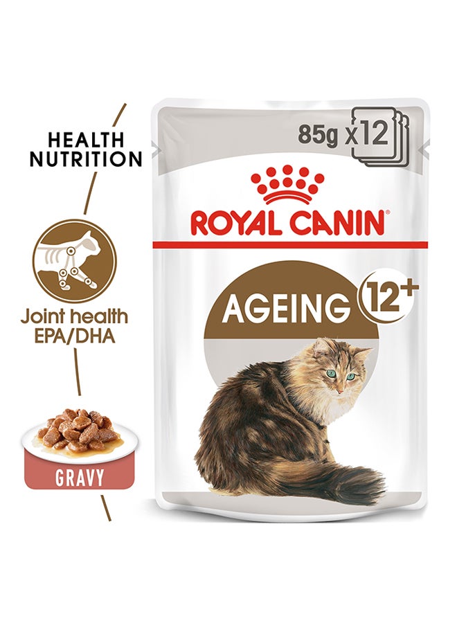 رويال كانين مجموعة أكياس طعام رطب في مرق للتغذية الصحية للقطط المُعمِّرة الأكبر من 12 سنة، 85 جم، من 12 كيساً - Image 2