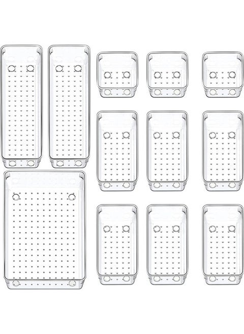 12-Piece Desk Drawer Organizer Trays Clear 25x24.5x12cm