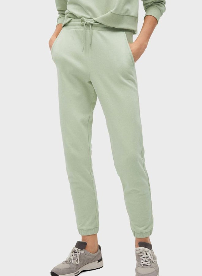 MANGO Elasticated Waist Cuffed Sweatpants Pistachio Green  - Image 1