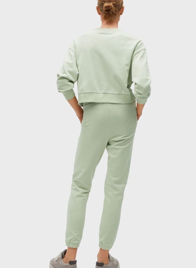 MANGO Elasticated Waist Cuffed Sweatpants Pistachio Green  - Image 2