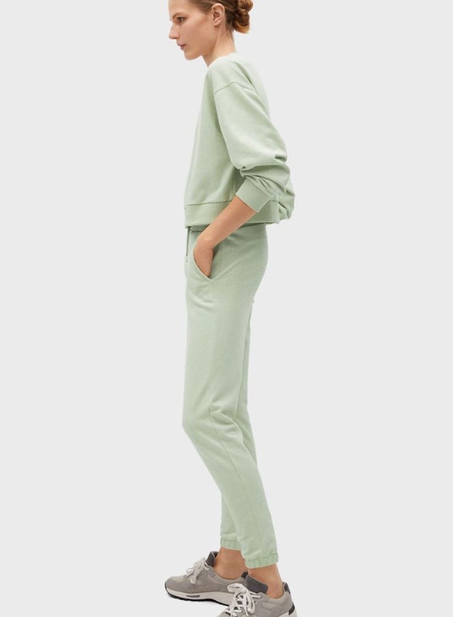 MANGO Elasticated Waist Cuffed Sweatpants Pistachio Green  - Image 3
