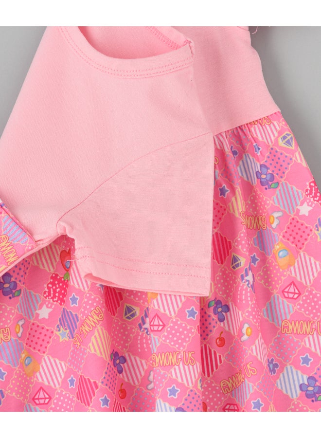 babyqlo One Shoulder Printed Spaghetti Dress With Attached T-Shirt Pink  - Image 4