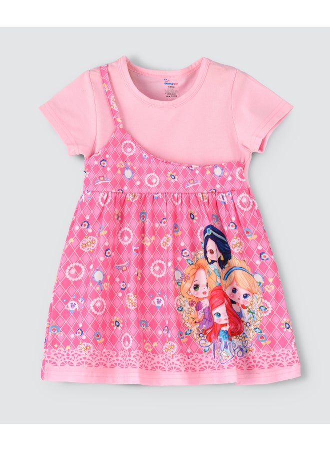 babyqlo One Shoulder Princess Printed Spaghetti Dress With Attached T-Shirt Pink  - Image 1
