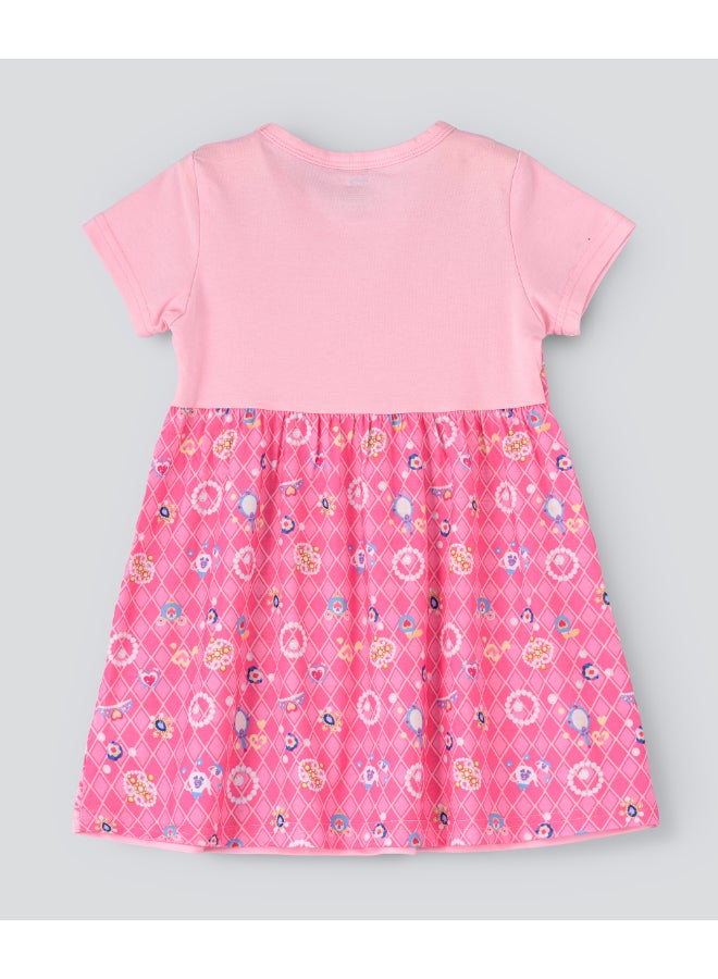 babyqlo One Shoulder Princess Printed Spaghetti Dress With Attached T-Shirt Pink  - Image 2