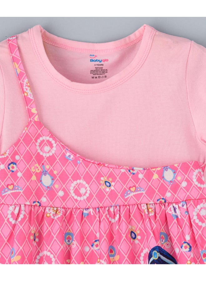 babyqlo One Shoulder Princess Printed Spaghetti Dress With Attached T-Shirt Pink  - Image 3