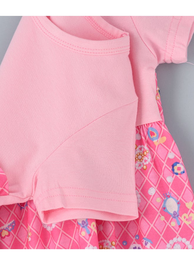 babyqlo One Shoulder Princess Printed Spaghetti Dress With Attached T-Shirt Pink  - Image 4