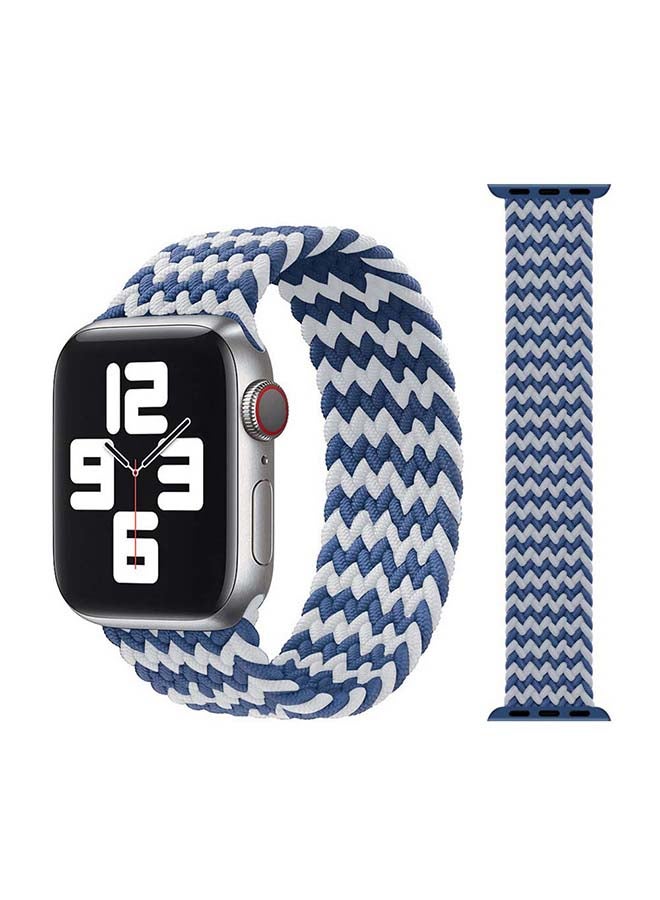 Perfii - Braided Solo Band For Apple Watch Series 6/SE/5/4/3/2/1 44/42mm Blue/White - Image 1