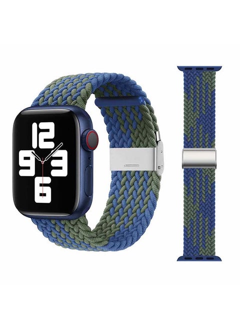 Adjustable Braided Solo Loop Band For Apple Watch Series 6/SE/5/4/3/2/1 Blue/Green