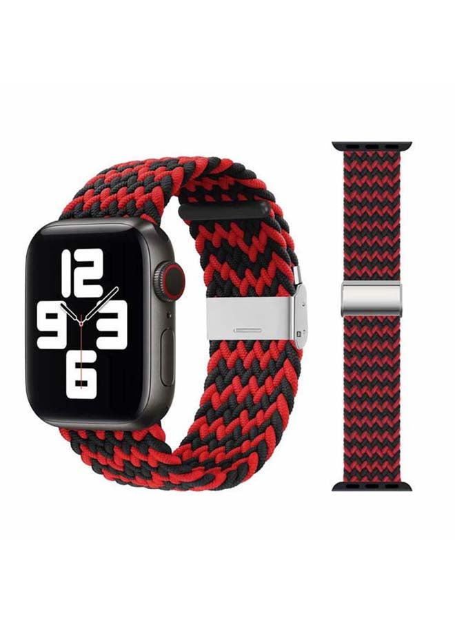 Perfii - Adjustable Braided Solo Loop Band For Apple Watch Series 6/SE/5/4/3/2/1 Black/Red - Image 1