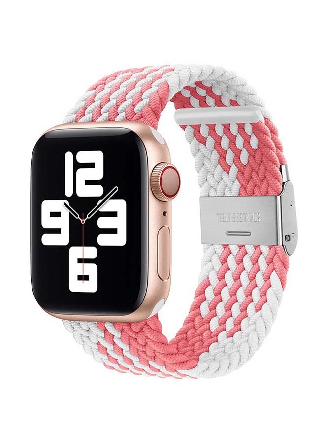 Perfii - Adjustable Braided Solo Loop Band For Apple Watch Series 6/SE/5/4/3/2/1 Pink/White - Image 1
