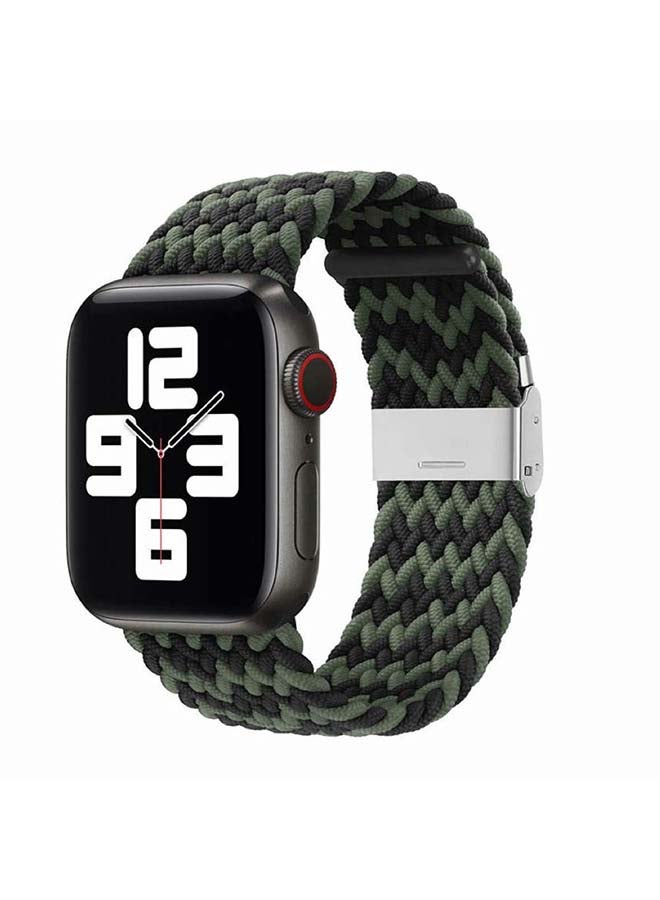 Adjustable Braided Solo Loop Band For Apple Watch Series 6/SE/5/4/3/2/1 Black/Green