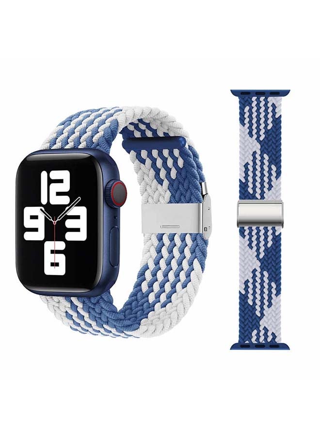 Perfii - Adjustable Braided Solo Loop Band For Apple Watch Series 6/SE/5/4/3/2/1 Blue/White - Image 1