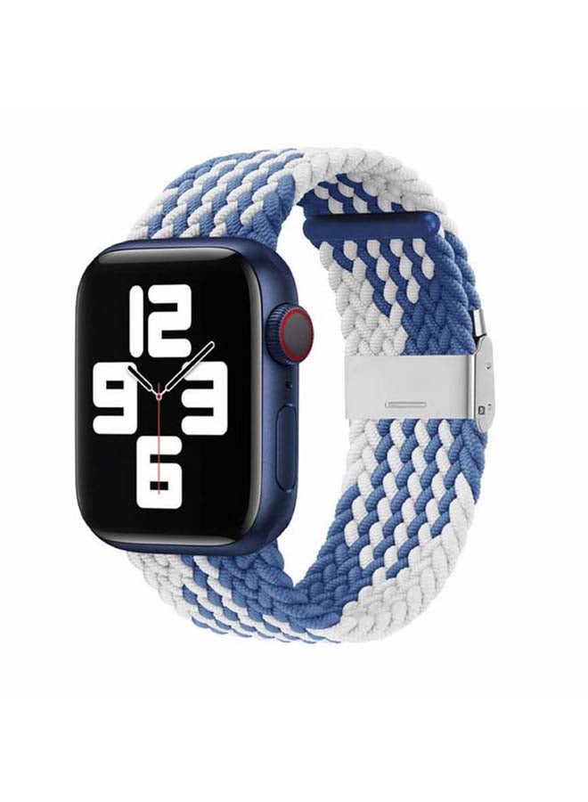 Perfii - Adjustable Braided Solo Loop Band For Apple Watch Series 6/SE/5/4/3/2/1 Blue/White - Image 1