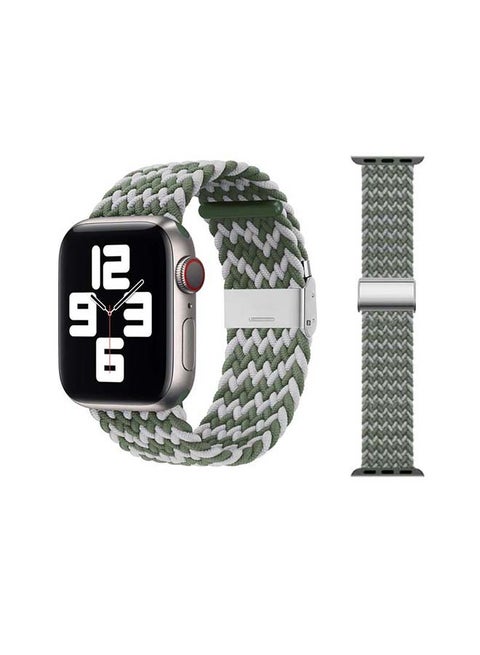 Adjustable Braided Solo Loop Band For Apple Watch Series 6/SE/5/4/3/2/1 Green/Grey