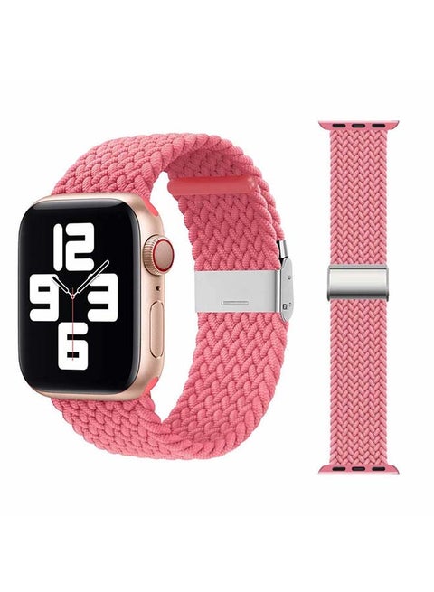 Adjustable Braided Solo Loop Band For Apple Watch Series 6/SE/5/4/3/2/1 Pink Punch