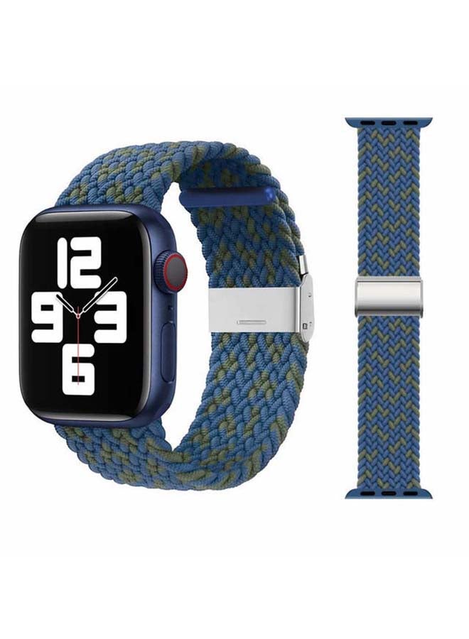 Perfii - Adjustable Braided Solo Loop Band For Apple Watch Series 6/SE/5/4/3/2/1 Blue/Green - Image 1