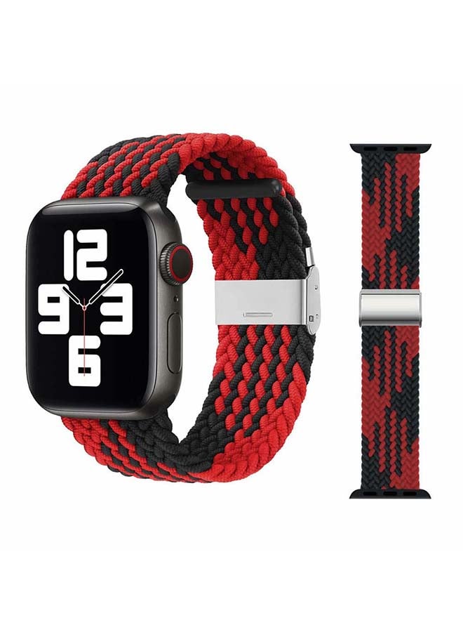 Perfii - Adjustable Braided Solo Loop Band For Apple Watch Series 6/SE/5/4/3/2/1 Z Black/Red - Image 1