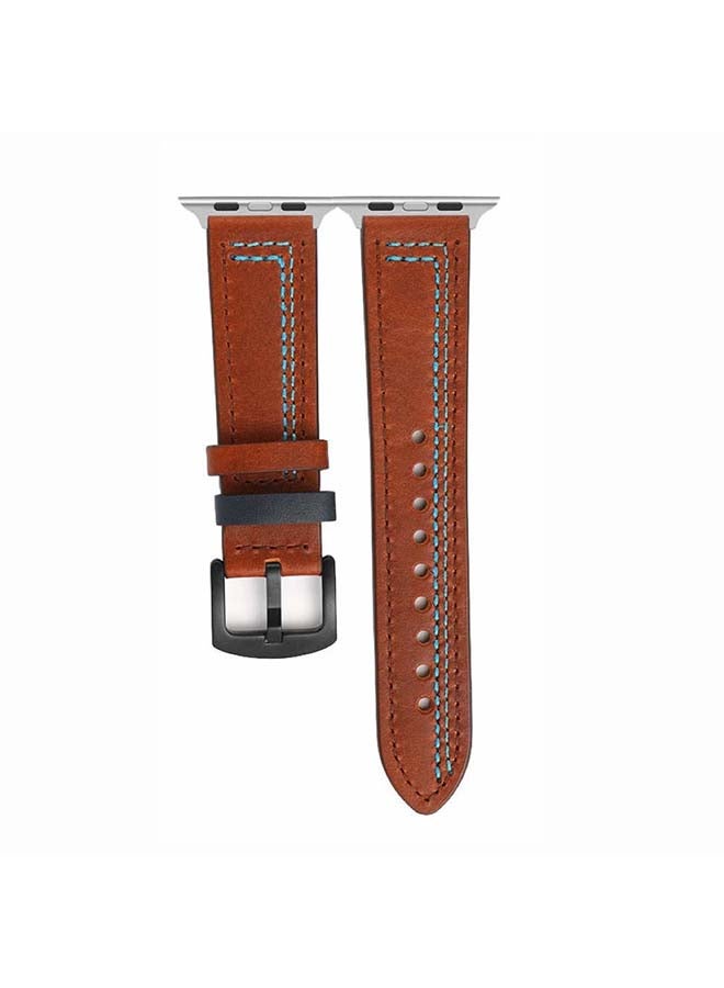 Perfii - Replacement Band For Apple Watch Series 6/SE/5/4/3/2/1 Brown/Blue - Image 1