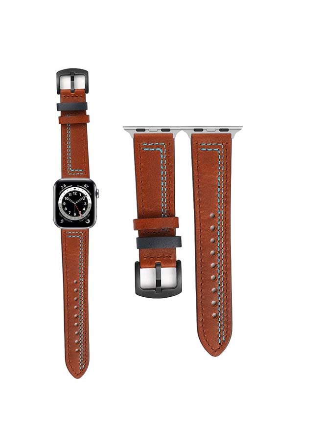Perfii - Replacement Band For Apple Watch Series 6/SE/5/4/3/2/1 Brown/Blue - Image 1