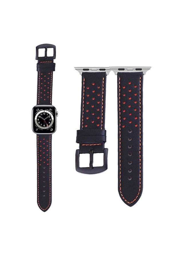 Perfii - Replacement Band For Apple Watch Series 6/SE/5/4/3/2/1 Black/Orange - Image 1