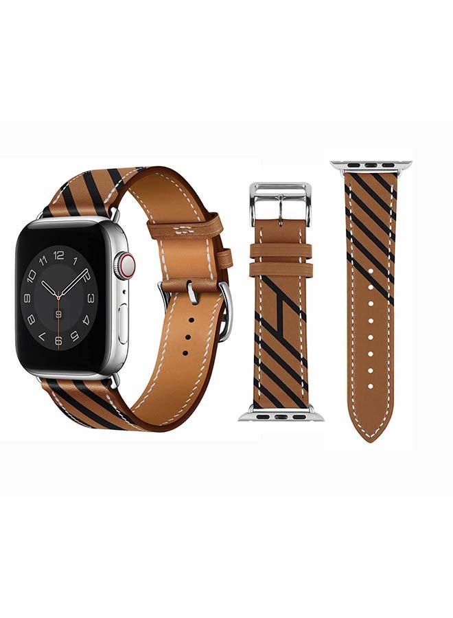 Perfii - Replacement Band For Apple Watch Series 6/SE/5/4/3/2/1 Brown/Black - Image 1
