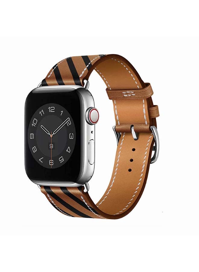Perfii - Replacement Band For Apple Watch Series 6/SE/5/4/3/2/1 Brown/Black - Image 1
