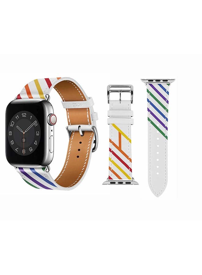 بيرفيي Supreme Genuine Leather Replacement Band for Apple Watch Series 6/SE/5/4/3/2/1 40/38mm White - Image 1