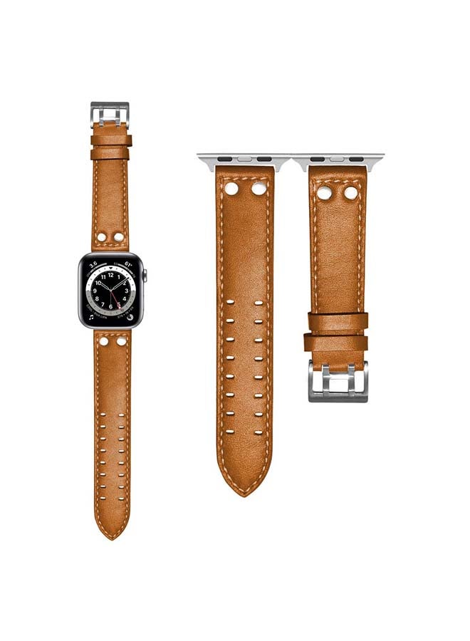 Perfii - Double Buckle Genuine Leather Replacement Band for Apple Watch Series 6/SE/5/4/3/2/1 40/38mm Brown - Image 1